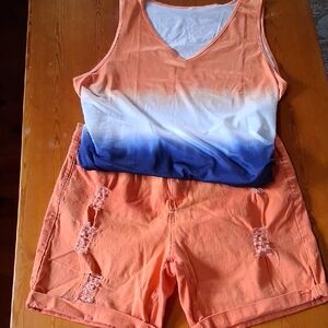 Gradient Orange and Blue Women's Tank Top and Shorts Set